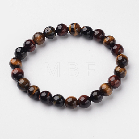 Natural Tiger Eye Round Bead Stretch Bracelets BJEW-L594-A03-1