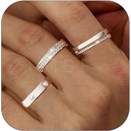 3Pcs 3 Styles Zinc Alloy Micro Pave Clear Cubic Zirconia Finger Rings FS-WG142C0-04-1