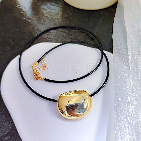 Alloy Oval Pendant Black Waxed Cord Necklaces for Women FS-WGFA44A-01-1