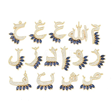 15Pcs Brass Micro Pave Cubic Zirconia Pendants KK-Z151-15G-03-1
