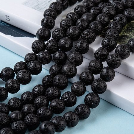 Natural Lava Rock Stone Bead Strands X-G-R193-18-8mm-1