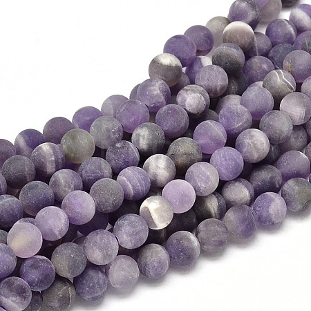 Frosted Natural Amethyst Round Bead Strands G-L357-6mm-07-1