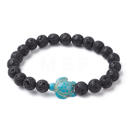 Natural Lava Rock & Synthetic Turquoise Turtle Beaded Stretch Bracelet BJEW-JB09699-04-1