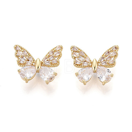 Brass Micro Pave Cubic Zirconia Beads KK-N276-09G-1