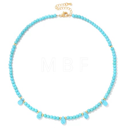 Adjustable 4MM Round and Teeardrop Synthetic Turquoise Beaded Necklace for Women Elegant Casual Jewelry Gift YO7964-2-1