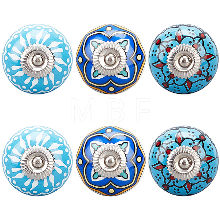6Pcs 3 Styles Printing Porcelain Drawer Knobs FIND-GA0001-29D-1