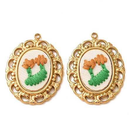 304 Stainless Steel & Cloth Embroidered Pendants FB-CBAFBAF-13G-03-1