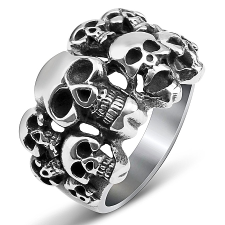 Steam Punk Style Stainless Steel Multi-Skull Finger Rings SKUL-PW0005-08F-1