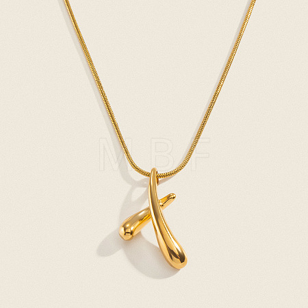 304 Stainless Steel Cross Teardrop Pendant Necklaces for Women LV5692-1-1