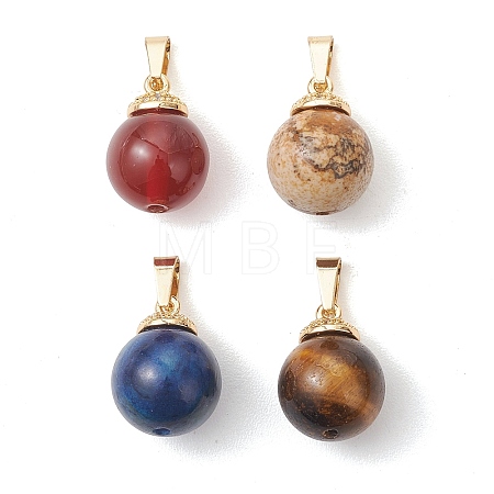 4Pcs 4 Styles Natural Lapis Lazuli & Carnelian & Tiger Eye & Picture Jasper Pendants PALLOY-JF05228-1