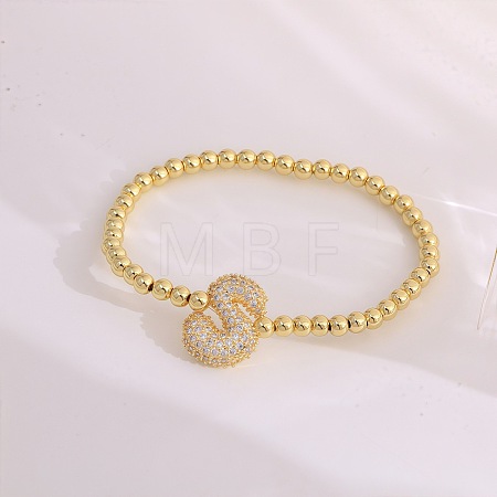 Brass Micro Pave Clear Cubic Zirconia Beaded Stretch Bracelets for Women FS-WGB95F4-04-1