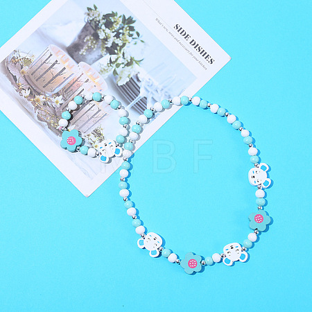 Plastic & Wood Beaded Necklaces & Beaded Bracelets Sets WG31E53-19-1