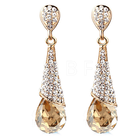 Real 18K Gold Plated Brass Rhinestone Teardrop Stud Earrings EJEW-EE0001-232F-1