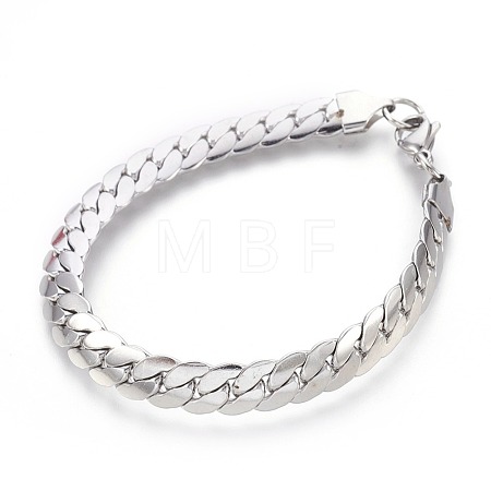 Tarnish Resistant 304 Stainless Steel Curb Chain Bracelets BJEW-L636-02C-P-1