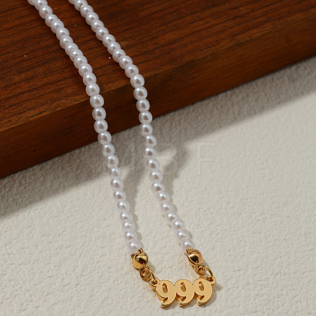 Alloy Number 999 Pendant Resin Imitation Pearl White Round Beaded Necklaces for Women FS-WGE7FDC-09-1