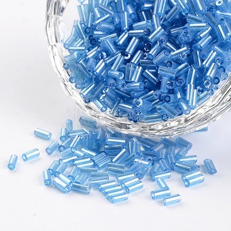 Transparent Colours Pearl Luster Plated Round Hole Glass Bugle Beads SEED-I001-103-1
