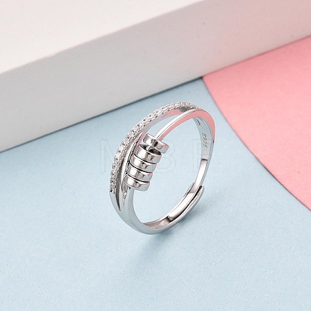 925 Sterling Silver Micro Pave Clear Cubic Zirconia Adjustable Finger Rings for Women STER-N016-136P-1
