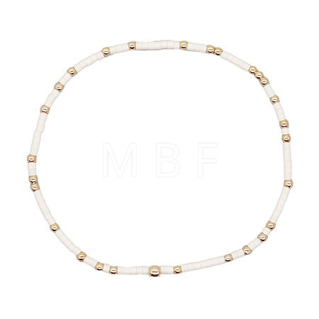 Minimalist Glass Seed Beads & Brass Beads Stretch Bracelets for Women BC0195-17-1