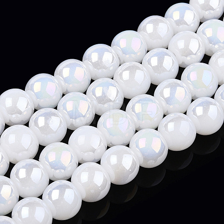 Electroplate Imitation Jade Glass Beads Strands GLAA-T032-J8mm-AB01-1