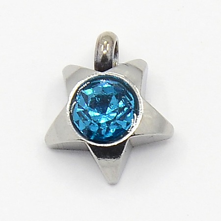 201 Stainless Steel Rhinestone Star Charm Pendants RB-M030-01E-1