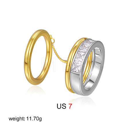 304 Stainless Steel & Clear Cubic Zirconia Finger Rings WG5CD0D-06-1
