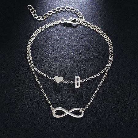 Alloy Infinity Heart Initial Charm Double Layer Anklets for Women FS-WG74AE6-04-1