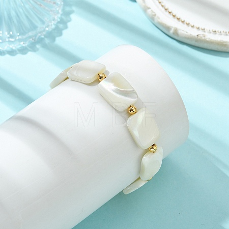 Natural Trochid Shell & Brass Beaded Bracelets for Women BJEW-JB13958-1