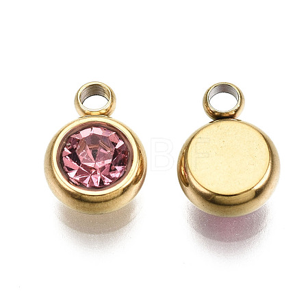 PVD Vacuum Plating 201 Stainless Steel Rhinestone Charms STAS-S068-10G-1