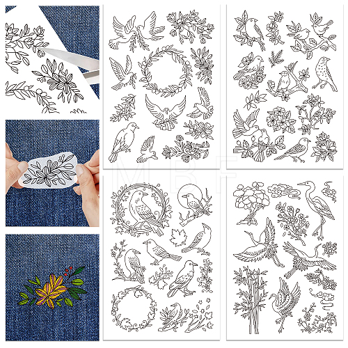 4 Sheets 11.6x8.2 Inch Stick and Stitch Embroidery Patterns DIY-WH0455-082-1