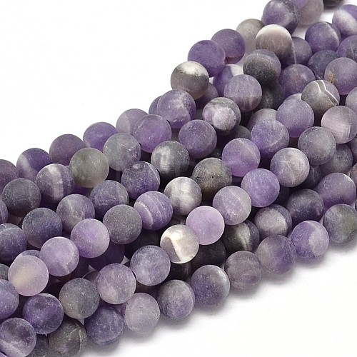 Frosted Natural Amethyst Round Bead Strands G-L357-6mm-07-1