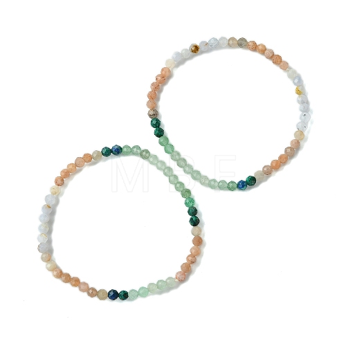 4mm Faceted Natural Mixed Gemstone Round Beaded Stretch Bracelets for Women BJEW-JB10735-1