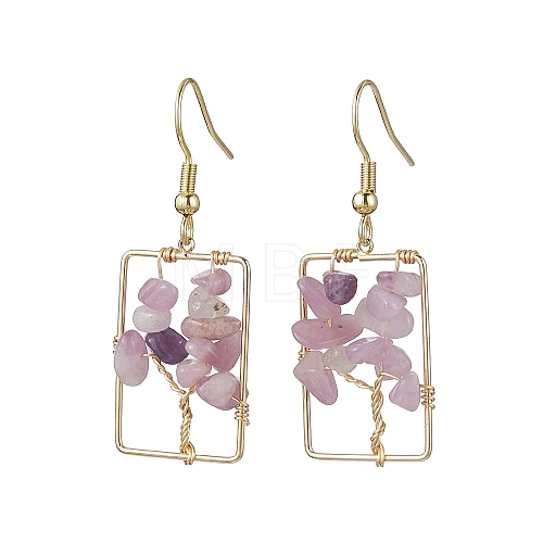 Natural Lilac Jade Chips Tree Dangle Earrings EJEW-JE05734-05-1