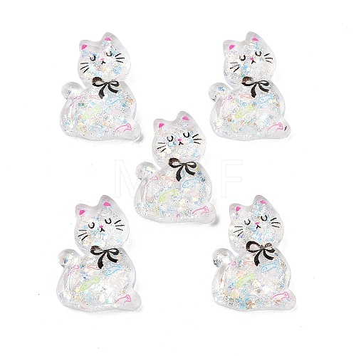 Transparent Resin Bowknot Kitten Decoden Cabochons RESI-M045-07D-1