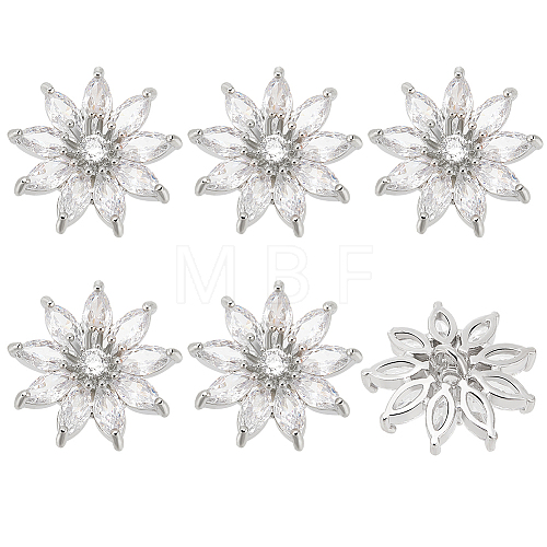 6Pcs 1-Hole Alloy Micro Pave Clear Cubic Zirconia Shank Buttons BUTT-FG0001-27-1