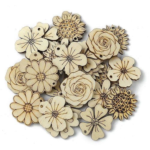 100 Pcs Wood Pendants WOOD-G020-10-1