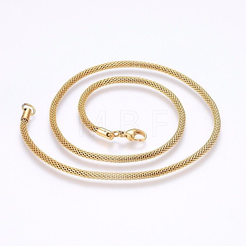 304 Stainless Steel Mesh Chain Necklaces NJEW-F227-10G-01-1