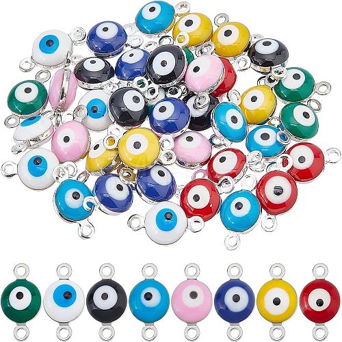 SUPERFINDINGS 48Pcs 8 Colors 925 Sterling Silver Plated Brass Enamel Connector Charms FIND-FH0004-07-1