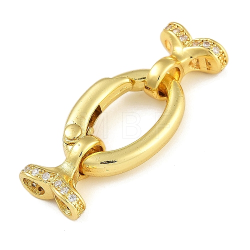 Rack Plating Brass Micro Pave Clear Cubic Zirconia Fold Over Clasps KK-A234-003G-01-1