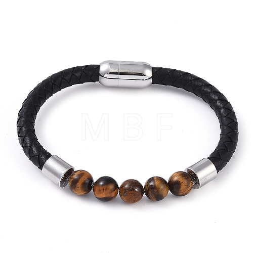 Round Natural Tiger Eye Bead Bracelets BJEW-A009-08P-01-1