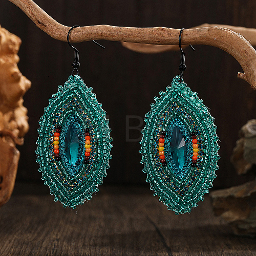 Bohemian Style Glass Bead Handmade Horse Eye Dangle Earrings for Women NQ6422-1-1