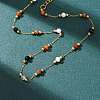 Natural Agate & Howlite & Synthetic Goldstone Faceted Round Bead 304 Stainless Steel Cable Chain Anklets for Women AJEW-G072-01G-2