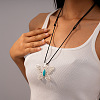 Alloy with Synthetic Turquoise Hollow Butterfly Pendant Black Waxed Cord Long Necklaces for Women FS-WG6109F-02-2