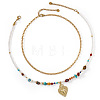 Handmade Natural Mixed Stone Beaded Double Layer Necklaces with Stainless Steel Sacred Heart Pendant for Women Daily Wear OB9788-1-6