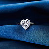 Rhodium Plated 925 Sterling Silver Cubic Zirconia Heart Finger Ring for Women RJEW-L124-004P-2