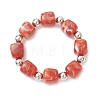 3Pcs Two Tone Acrylic & CCB Plastic Cuboid Beaded Stretch Bracelets for Women BJEW-JB13302-01-3