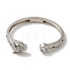 Brass Pave Clear & Green Cubic Zirconia Leopard Open Cuff Bangle for Women BJEW-K246-20E-P-2