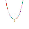 Colorful Beaded Heart Letter Necklace with Pearl Elements Stainless Steel Pendant Jewelry TR2146-16-1