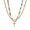 Stainless Steel Religion Cross Pendant Colorful Natural Mixed Gemstone Heishi Beaded Double Layer Necklaces for Women OM0198-1-5