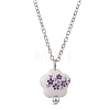 Handmade Printed Porcelain Flower Pendant Brass Cable Chain Necklaces for Women NJEW-JN05746-4