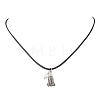 Alloy Tassel with Shell Pearl Pendant Black Waxed Cord Necklaces for Women NJEW-JN05929-5
